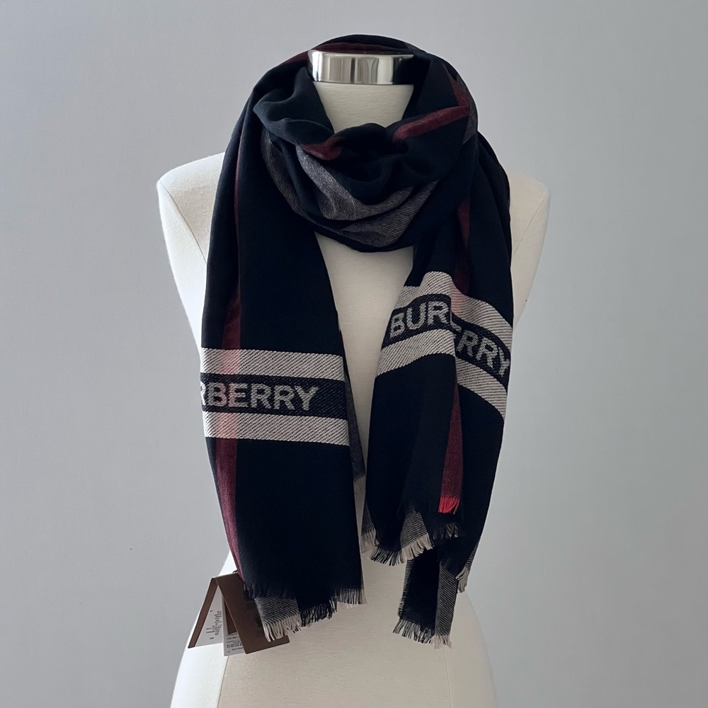 Burberry Gauze Stripe Scarf in Black
